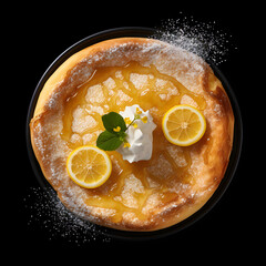 pancakes topped with white sugar and lemon on the side type p, generative ai