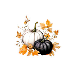 Pumpkin with leaves isolated illustration on white background. - 636972072