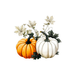 Pumpkin with leaves isolated illustration on white background. - 636972078