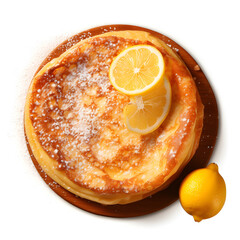 pancakes topped with white sugar and lemon on the side type o, generative ai