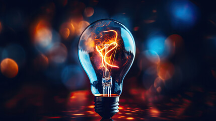colorful electric glowing light bulb, orange, bold and vibrant, business concept	