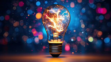 colorful light bulb, bokeh, bold and vibrant, business concept