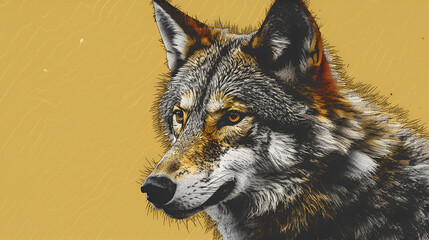 An illustration of a wolf, animation halftone print, generative ai
