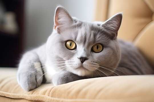 British shorthair cat close-up portrait, generative ai