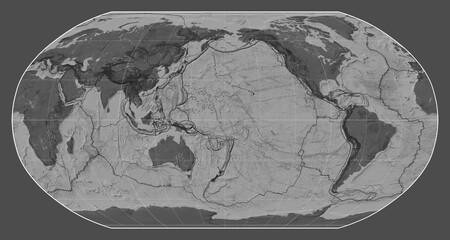 Tectonic plates. Bilevel. Robinson projection 180