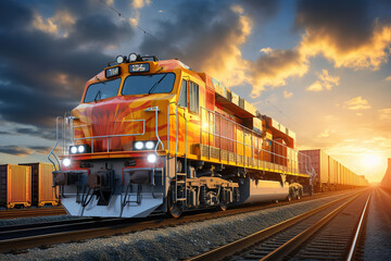 Global business of container shipping trains and truck for business logistics concepts, air cargo, rail transport and sea shipping, global order online - obrazy, fototapety, plakaty