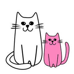 Two cartoon cats - pink and white, contemporary design, vector illustration