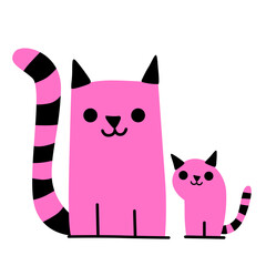 Two pink cats - mother and kid, contemporary design, vector illustration