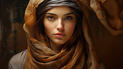 a pretty young arab woman with a headscarf. portrait photography.