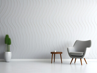 Fototapeta premium Gray chair and table in the minimalist room with gray wall 