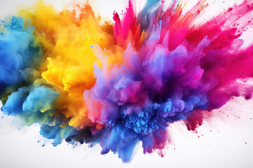 Fototapeta premium colorful vibrant rainbow holi paint color powder explosion with bright colors isolated white background