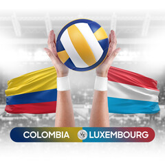 Colombia vs Luxembourg national teams volleyball volley ball match competition concept.