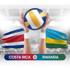 Costa Rica vs Rwanda national teams volleyball volley ball match competition concept.