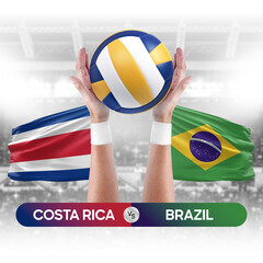 Costa Rica vs Brazil national teams volleyball volley ball match competition concept.