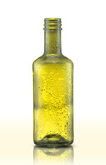 glass vodka bottle with green flare