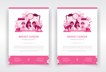 Report cover, poster, flyer or leaflet, book or magazine cover template which shows the importance of early detection and proper treatments in women's health issues such as breast cancer 