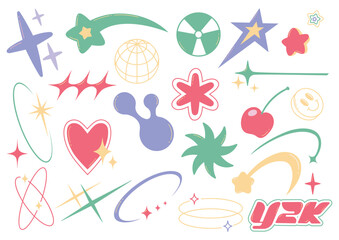set of y2k design elements, abstract minimalist decorative clip art