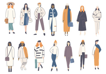 flat illustration of woman fashion model with various outfit