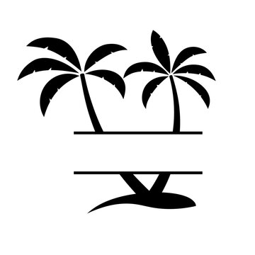 Beach palm tree slpit monogram glyph icon. Clipart image isolated on white background