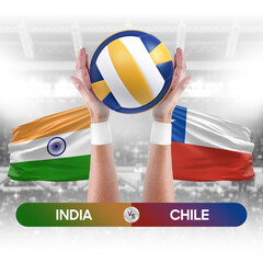 India vs Chile national teams volleyball volley ball match competition concept.