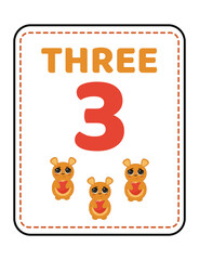 number tracing flashcard. Learning numbers for kids.