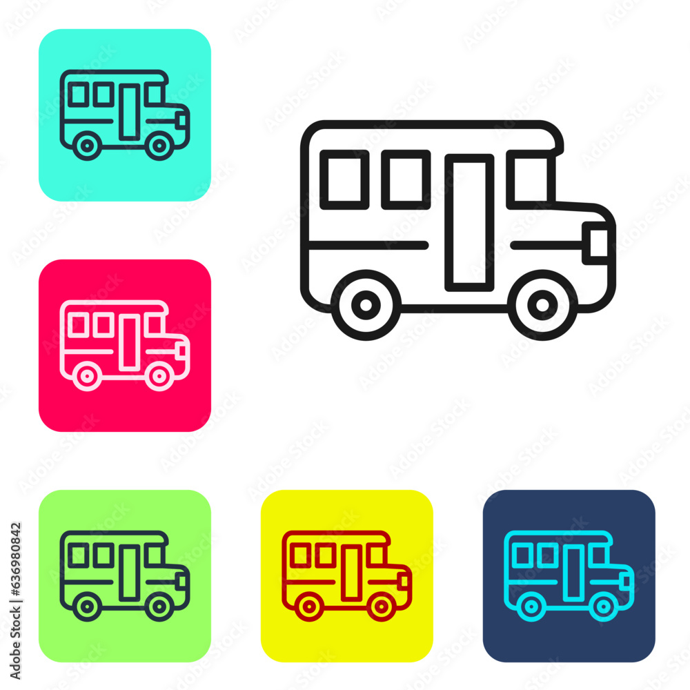 Poster black line school bus icon isolated on white background. public transportation symbol. set icons in 