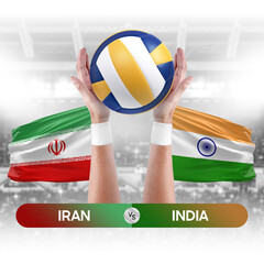 Iran vs India national teams volleyball volley ball match competition concept.