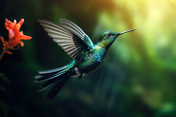 Obraz premium Image of a hummingbird flying, Bird, Wildlife Animals., Generative AI, Illustration.
