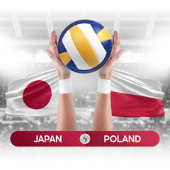 Japan vs Poland national teams volleyball volley ball match competition concept.