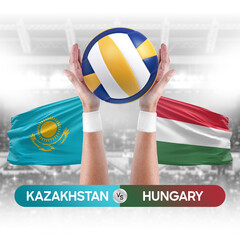 Kazakhstan vs Hungary national teams volleyball volley ball match competition concept.