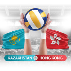 Kazakhstan vs Hong Kong national teams volleyball volley ball match competition concept.
