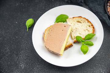 duck mousse portioned slice pate ready to eat healthy appetizer meal food snack on the table copy space food background rustic top view