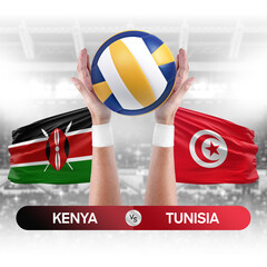 Kenya vs Tunisia national teams volleyball volley ball match competition concept.