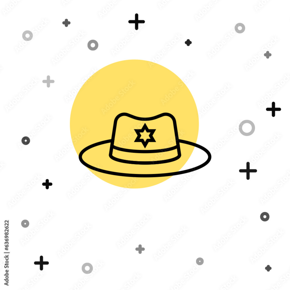 Aufkleber black line sheriff hat with badge icon isolated on white background. random dynamic shapes. vector