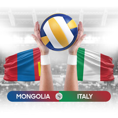 Mongolia vs Italy national teams volleyball volley ball match competition concept.