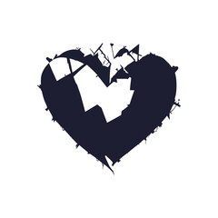 Obraz premium Colorful broken heart, ink drawing illustration style, white background. Divorce concept.
