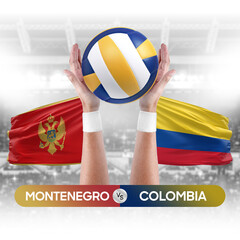 Montenegro vs Colombia national teams volleyball volley ball match competition concept.