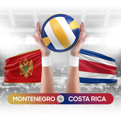 Montenegro vs Costa Rica national teams volleyball volley ball match competition concept.