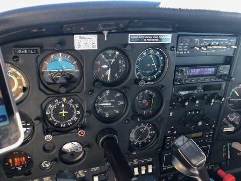 HOHENEMS, AUSTRIA, JULY 7, 2020 Cockpit of a Cessna 182