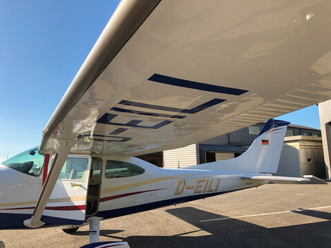 HOHENEMS, AUSTRIA, JULY 7, 2020 Cessna 182 on the apron