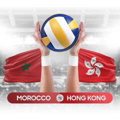 Morocco vs Hong Kong national teams volleyball volley ball match competition concept.