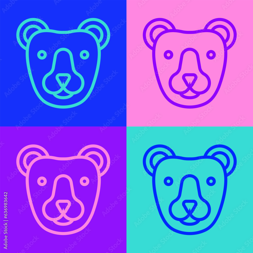 Wall mural pop art line bear head icon isolated on color background. vector