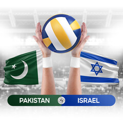 Pakistan vs Israel national teams volleyball volley ball match competition concept.