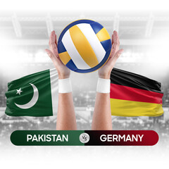 Pakistan vs Germany national teams volleyball volley ball match competition concept.