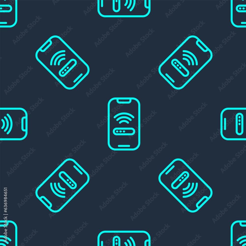 Aufkleber green line smartphone with free wi-fi wireless connection icon isolated seamless pattern on blue bac