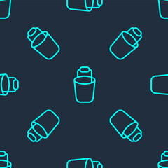 Green line Bucket icon isolated seamless pattern on blue background. Cleaning service concept. Vector