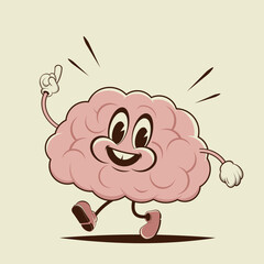 retro cartoon illustration of a happy walking brain - 636986202