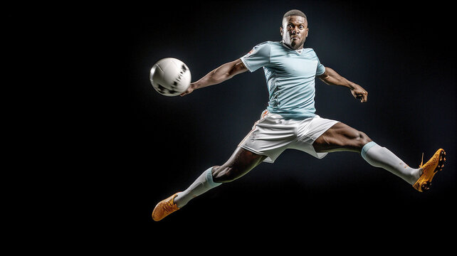 サッカー選手がボールを蹴る瞬間