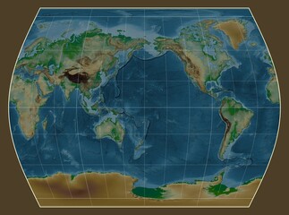 World map. Physical. Times projection. Meridian: 180