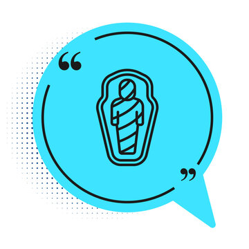 recommend clip art: Black line Egypt mummy in sarcophagus icon isolated on white background. Blue speech bubble symbol. Vector
